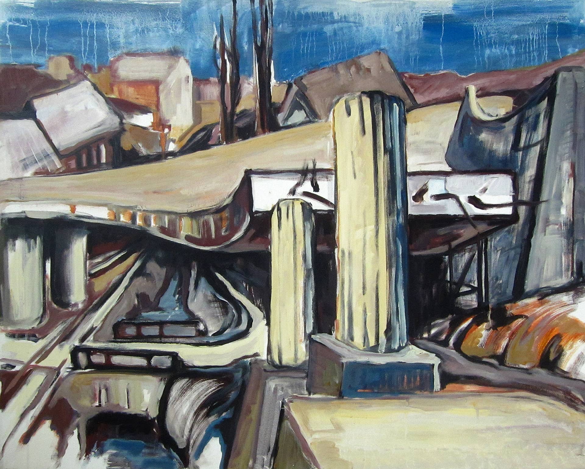 BRÜCKENKONSTRUKTION I, Acryl auf Nessel, 80 x 100 cm, 1978